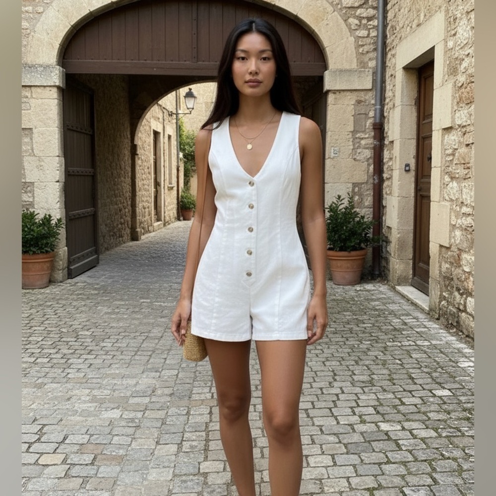 Elegant White Sleeveless Dress/Romper